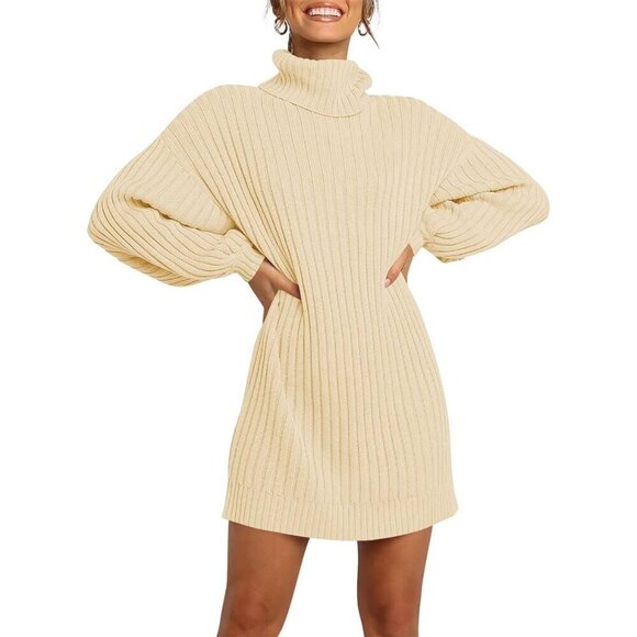 Dresses & Skirts - Women Oversized Knit Sweater Dress Turtleneck Batwing Long Sleeve Casual
